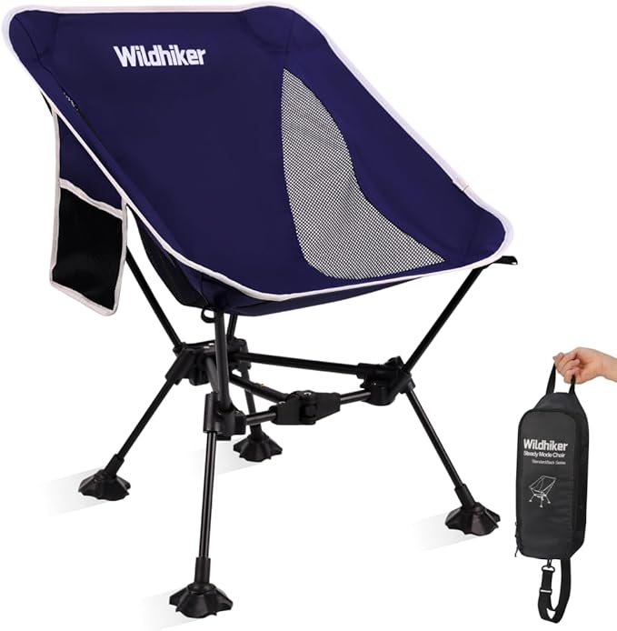 Wildhiker Ultralight Backpacking Chair – Compact Camping Chairs for Adults with Pouch, Weighs 2.8 lbs with Anti-Sinking Large Feet for Beach, Hiking, Motorcycle, Travel, Festival – Indigo Blue