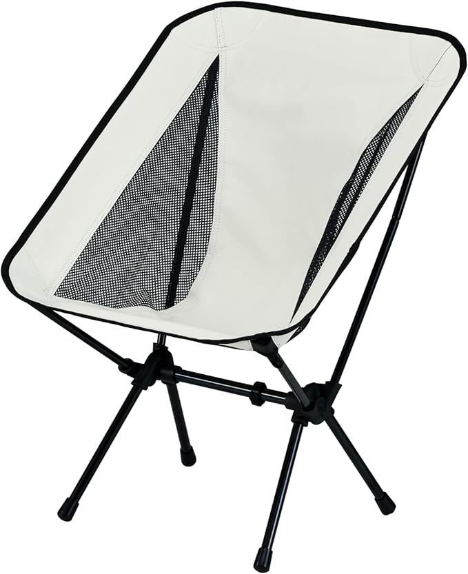 Lightweight Portable Essential Compact Camping Chair,Sturdy with X-Frame,120kg Capacity,Foldable with Carry Bag,Quick Setup for Outdoor,Hiking,Beach,Backpacking (Desert White)