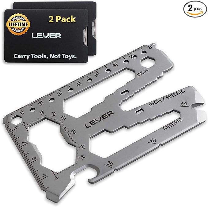 Lever Gear Toolcard Pro - 40 in 1 Credit Card Multitool. Slim, Minimalist Survival Card Wallet Tool Card. TSA Approved Multitool Card Pocket Tool. (Silver, 2-Pack)