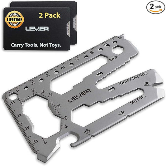 Lever Gear Toolcard Pro - 40 in 1 Credit Card Multitool. Slim, Minimalist Survival Card Wallet Tool Card. TSA Approved Multitool Card Pocket Tool. (Silver, 2-Pack)