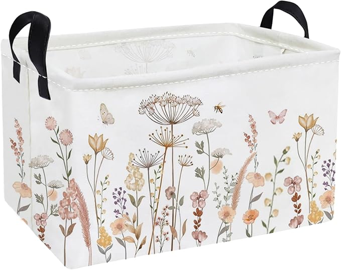 Essme Rectangular Flower Basket,Kids Storage Bins Organizer with Handles for Girls Room Decor, Gift Basket,Shelf Basket.(Beautiful Flowers)