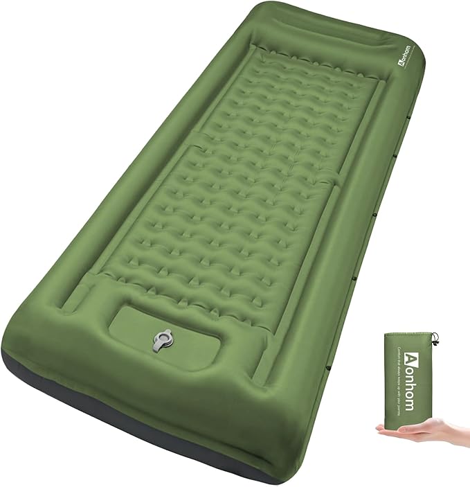 Camping Sleeping Pad, 5" Ultralight Inflatable Sleeping Mat with Pillow, Built-in Foot Pump Inflatable Sleeping Pads Compact for Camping Backpacking Hiking Traveling Tent (Green)