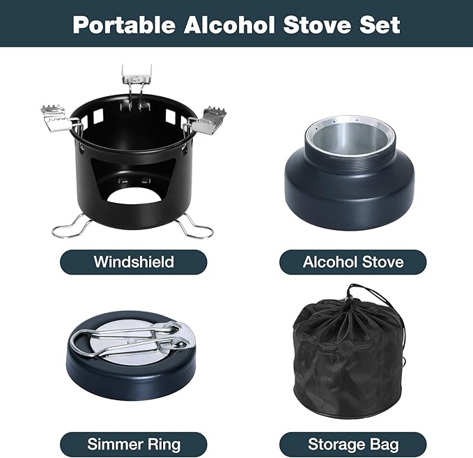 REDCAMP 2 In 1 Mini Alcohol Stove for Backpacking, Ultralight Alcohol Burner with Foldable Stands Brackets, Portable Tiny Spirit Burner for Outdoor Camping Hiking Survival Emergency