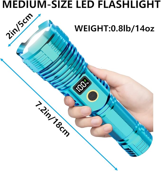 Flashlights High Lumens Rechargeable, 100,000LM LED Super Bright Flash Light, Zoomable Linternas with LCD Digital Display, 5 Mode, Waterproof, Powerful Tactical Flashlight for Emergencies Camping Gift