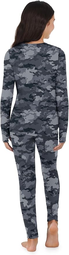 Cuddl Duds Girls Heavyweight Cold Weather Fleece Lined Thermal Set – Long Sleeve Shirt & Leggings – Long Johns for Kids