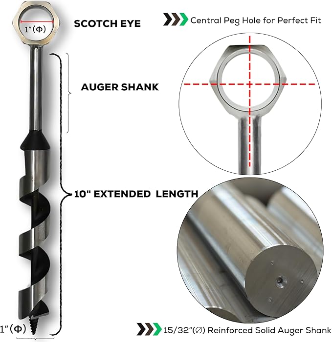 Hand Auger Wood Drill, Upgrade Welds Bushcraft Auger w/ Sharp Scottish Eye, Survival Tools for Bushcraft Projects/ Camping/Outdoors, 1*10inch Settlers Wrench & Folding Saw Kit, Bushcraft Gear