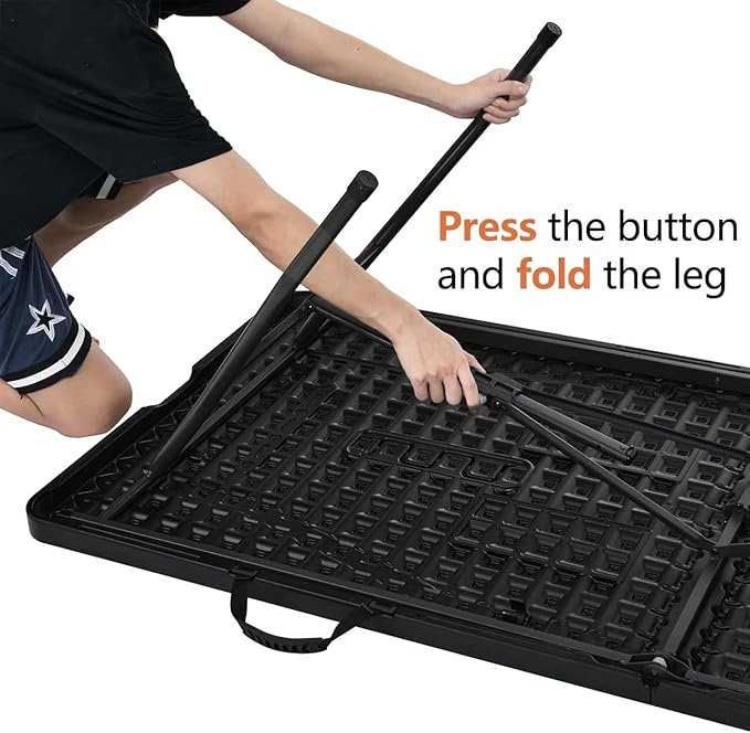 Amazon Basics Heavy Duty Portable Folding Table, 6 ft, Indoor & Outdoor, Fold-in-Half Design with Carrying Handle, for Events, Easy Folding and Storage, Black | Portable, Heavy Duty, Indoor & Outdoor, with Carrying Handle