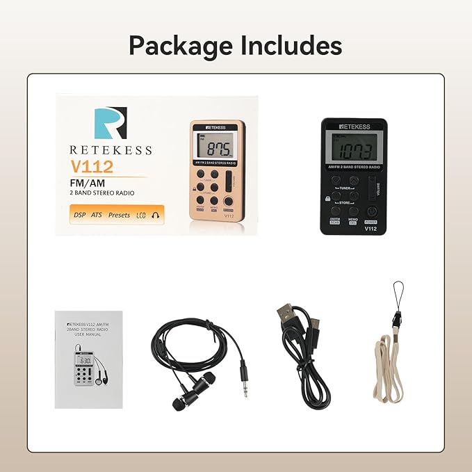 Retekess V112 AM FM Pocket Radio, Digital Radio with Earphone, Rechargeable Battery with LCD Display for Walking, Jogging, Training(Black)