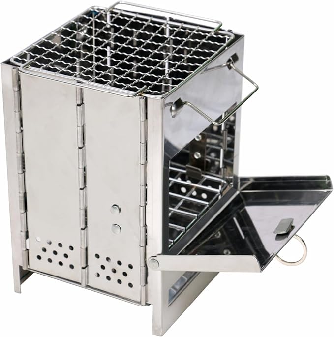 Backpacking Wood Stove, Foldable Camping Stove, Stainless Steel Foldable Camping Stove with Compact and Lightweight for Outdoor Cooking, Hiking Camping, Grilling, Picnic and BBQ, Small Size