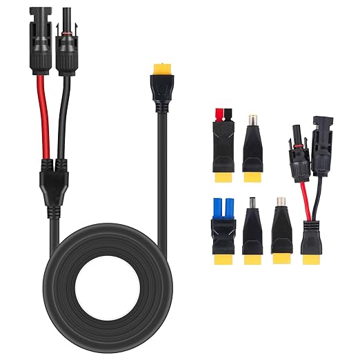 Solar Panel Connector Kit 6 in 1 Cable Solar Connector 14AWG Heavy-Duty Cable Weatherproof for RV Camping Portable Power Staion Generator DC5521 7909 8020 XT60 (33FT)