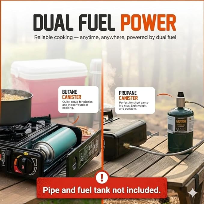 Portable Camping Stove with Plastic Suitcase 3000W Butane or Propane Fuel Compatable (Propane Adapter not Included), Automatic Ignition, Precise Heat Control, for Camping, Hiking, and Outdoor Cookwing