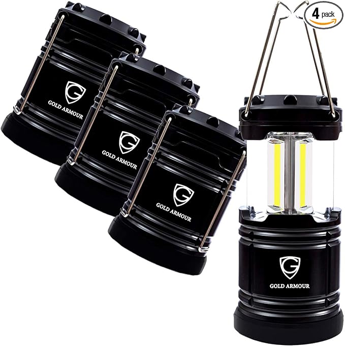 Gold Armour Camping Lantern, Battery Powered LED Lanterns, Survival Kits for Power Outages, Hurricane, Emergency, Portable Camping Essentials