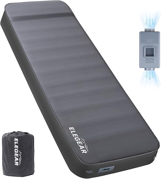 Elegear CumbreX™ Air & Foam Self Inflating Sleeping Pad, Built-in Electric Pump 4" Ultra-Thick Memory Foam Camping Mattress with Pillow Camping Pad 4-Season R-Value 9.5 Camp Mat (Grey, Single)