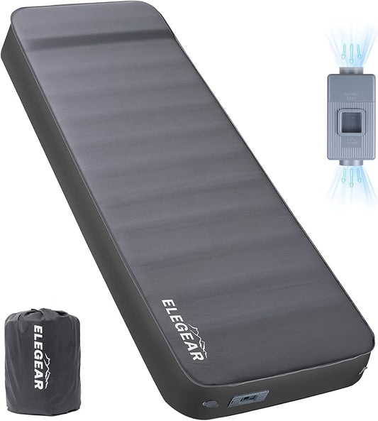 Elegear CumbreX™ Air & Foam Self Inflating Sleeping Pad, Built-in Electric Pump 4" Ultra-Thick Memory Foam Camping Mattress with Pillow Camping Pad 4-Season R-Value 9.5 Camp Mat (Grey, Single)