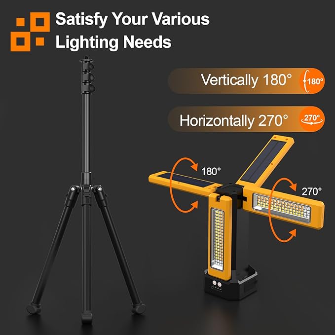 iodoo 13200mAh Rechargeable Solar Work Light,IPX4 Waterproof with Folding Stand Support and Portable Carrying Bag, 8000 Lumen Stepless Dimmable, 4 Lighting Modes, White/Warm/Warm White (Standard)