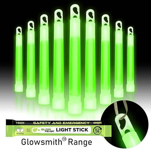 Glow Fever Emergency Safety Military Grade Glow Sticks, 30pcs 6'' Lightsticks, Light Up Ultra Bright with 12 Hours Duration. for Hiking Party Camping Blackouts Hurricane Shelter Survival Kit (Green)