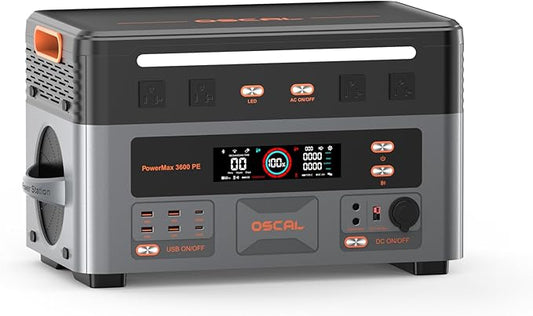 OSCAL 3600W Portable Power Station PowerMax 3600 PE, 2016Wh Solar Generator, 1500W AC Charging & 1600W Solar Charging, LiFePO4 Battery Power Station for Home Use, Power Outage, RV, Emergencies
