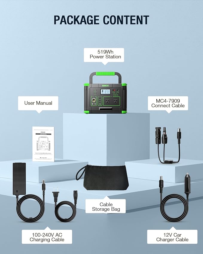 500W Portable Power Station 512Wh, Solar Generator with 60W USB-C PD Output, Built-in BMS 110V Pure Sine Wave AC Outlet Backup Lithium Battery for Outdoors Camping Travel Emergency (Peak 1000W)