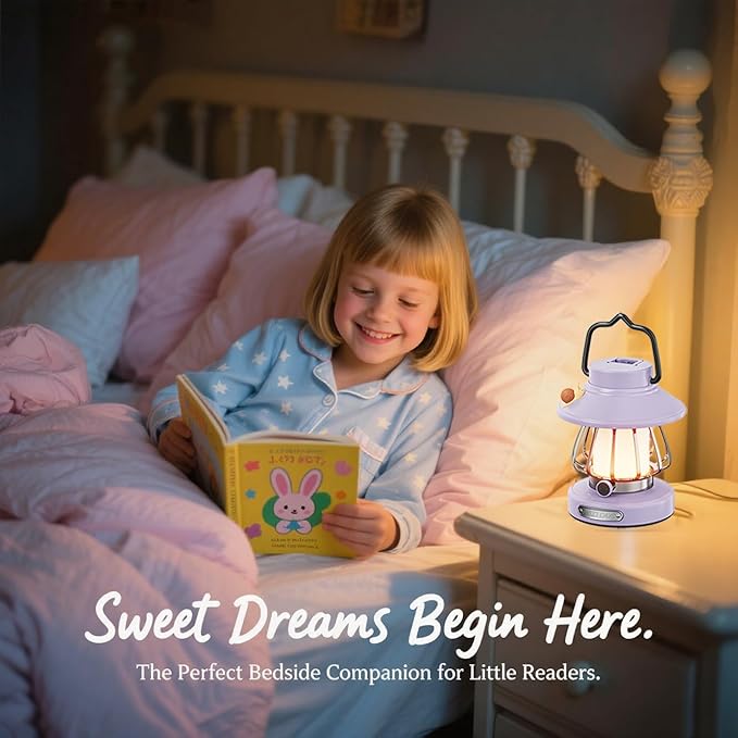 V.C Formark Kids Camping Lantern Emergency Light for Kids, Toddler Night Light with Snail Design - USB C Rechargeable, 3 Color Dimmable LED for Bedroom, Tent, Power Outages & Adventures (Violet)