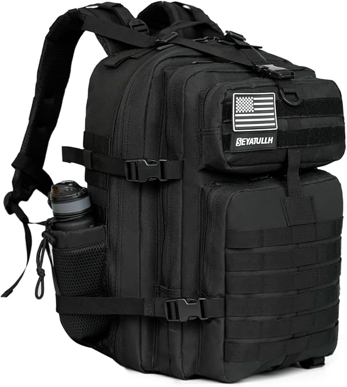 45L Military Tactical Backpack for Men & Women Bug Out Bag Assault pack Molle Daypack Hiking Trekking Rucksack (2.0 side pockets (black))