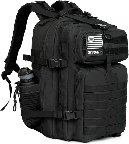 45L Military Tactical Backpack for Men & Women Bug Out Bag Assault pack Molle Daypack Hiking Trekking Rucksack (2.0 side pockets (black))