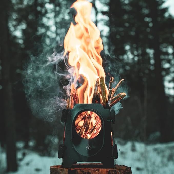 Überleben | Stöker Wood Burning Camping Stove – 18oz Flatpack Stainless Steel Wood Stove for Backpacking, Hiking & Outdoor Cooking – Portable, Folding Camping Essentials (Carbon Black)