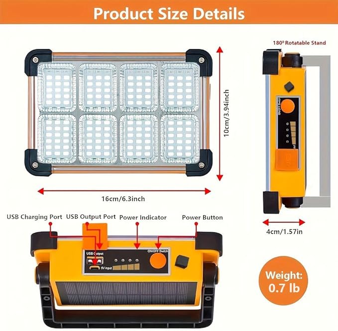 Vcwtty 120W LED Solar Work Light, 144 LED 10000LM Portable Flood Light with Stand, 4 Modes Rechargeable, IP65 Waterproof Outdoor Working Light for Camping, Fishing, Car Repair & Mechanics (2)