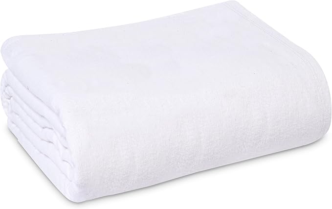 Linteum Textile Cotton Blended Hospital Patient Bath Blanket, Bed Bath Sheet, Twin Blanket Lightweight Sheet Blankets (12-Pack, 70x90 in, 1.75 lb.) White