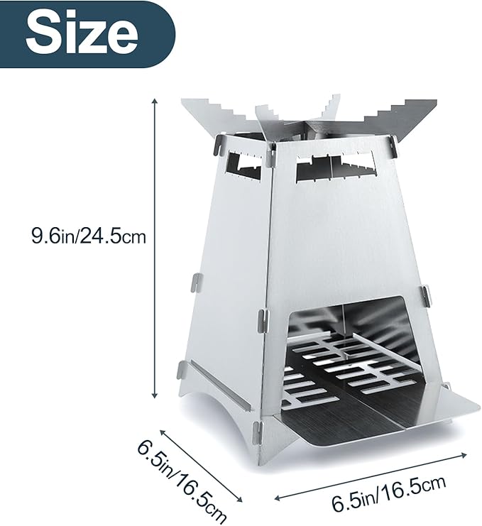 Foldable Portable Camp Stove-Mini Stainless Steel Grid Wood Burning Stove, Portable Collapsible Backpacking Stove Survival Rocket Stove for Hiking Outdoor Tent Camping Picnic,small