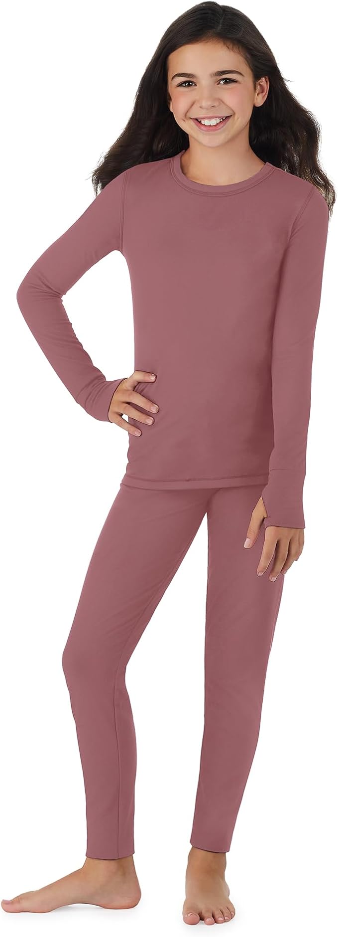 Cuddl Duds Girls Heavyweight Cold Weather Fleece Lined Thermal Set – Long Sleeve Shirt & Leggings – Long Johns for Kids