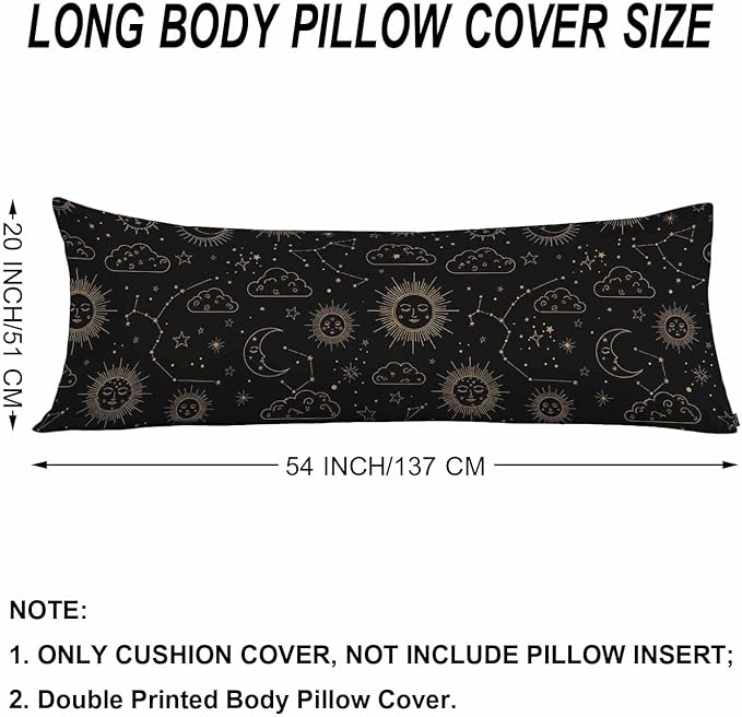 Couch Pillows Decorative Body Pillow Cover Sun and Moon, Galaxy Space Celestial Sun Moon Body Pillowcase for Men Women, Body Pillow Covers 20" X 54" Cushion Cases for Sofa Bed