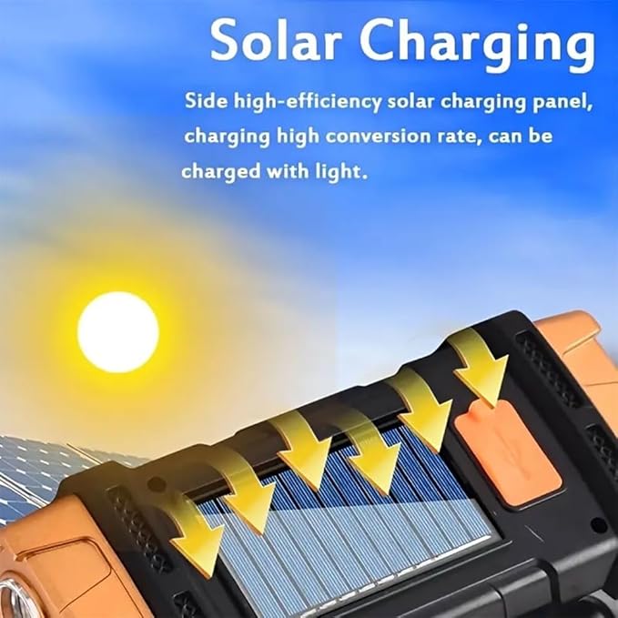 IFTHFOUR High Lumens Solar Flashlight - LED Work Light with USB-C Rechargeable, Waterproof, Multi-Function Flashlight & Lantern for Camping, Emergencies, and Outdoor