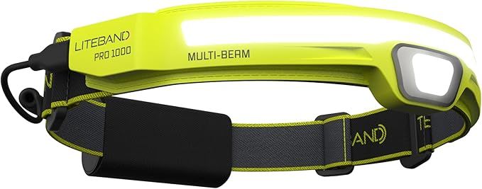 OPTIMAL VENTURES LITEBAND PRO Multi-Beam Rechargeable LED Headlamp, 1000 Lumens, 210° Wide Beam + Focused Spot, Hard Hat Compatible, Professional No-Bounce Fit, IPX5 Weather Resistant, Yellow
