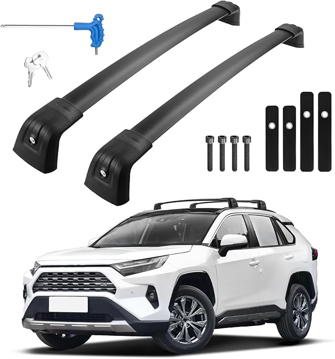 Rav4 2019-2025 Lockable Roof Rack Cross Bars, Black Aluminum Roof Rack, Fit Flush Side Rails (Not for Adventure/TRD Off-Road/Hybrid Woodland Edition/22-24LE)