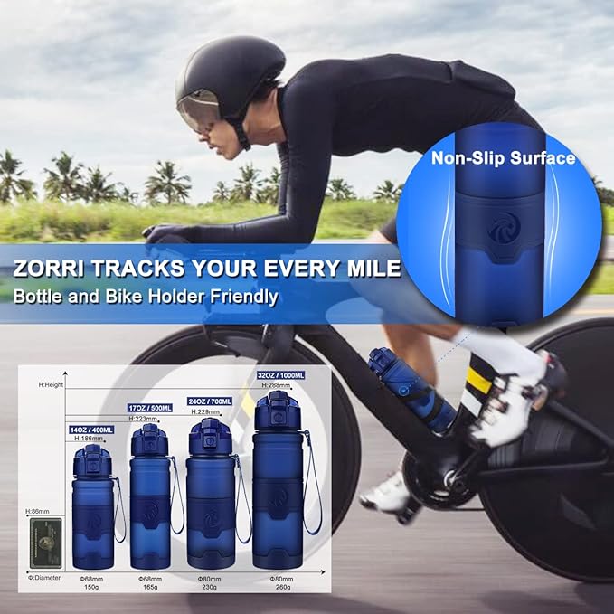 ZORRI Sports Water Bottle, 400/500/700ml/1L, BPA Free Leak Proof Tritan Lightweight Bottles for Outdoors,Camping,Cycling,Fitness,Gym,Yoga- Kids/Adults Drink Bottles with Filter, Lockable Pop Open Lid