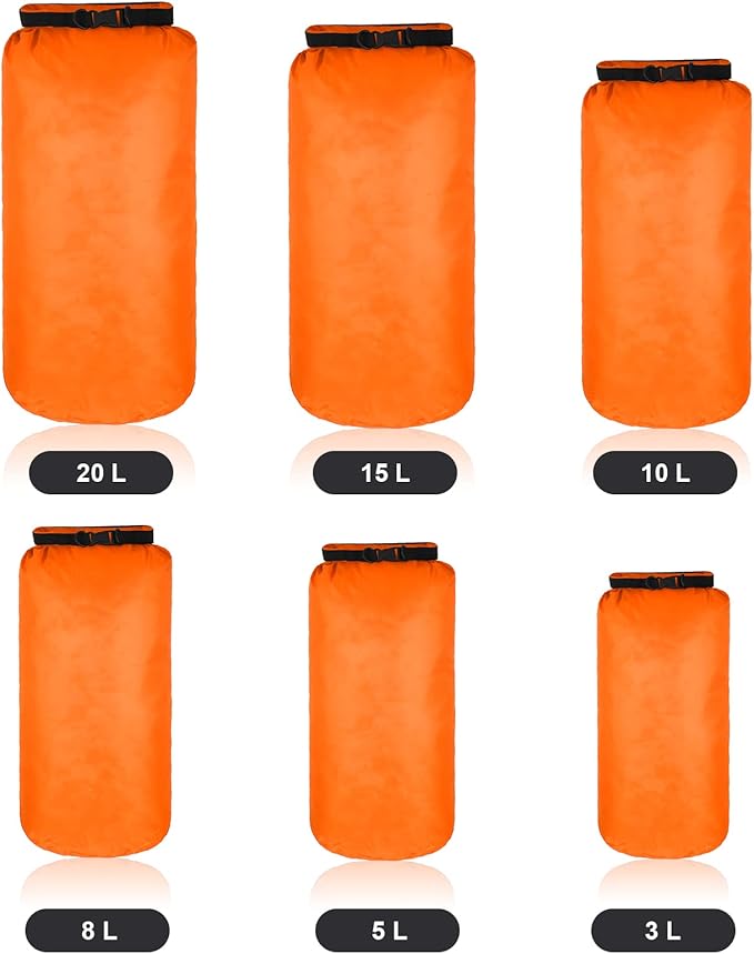 Shappy 6 Pcs Waterproof Dry Bag Set Ultralight Stuff Sack 20/15/10/8/5/3L Backpacking Bag with Long Adjustable Strap Outdoor Keep Gear Dry Sack for Camping Kayaking Boating Hiking Travel