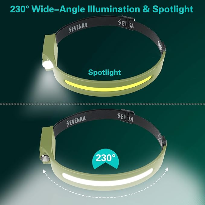 SEVENKA 2 Rechargeable Headlamps, Bright LED Headlamp Flashlight, 230° Wide Beam & Spot Light, 1000 Lumen, Sensor Mode, 2.4oz Lightweight Head Lamp with Clips for Hardhat, Camping