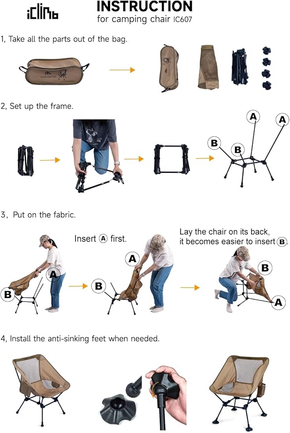 iClimb Ultralight Compact Camping Folding Beach Chair with Anti-Sinking Large Feet and Back Support Webbing (Woodland - Square Frame - 2PC)