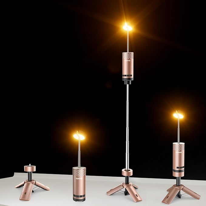 Camping Lights Rechargeable, Detachable Camping Lantern with Stand, Telescopic Waterproof Camp Lamp, Magnetic Work Hanging Light, LED Tent Flashlights for Emergency (Rose Gold Pro)