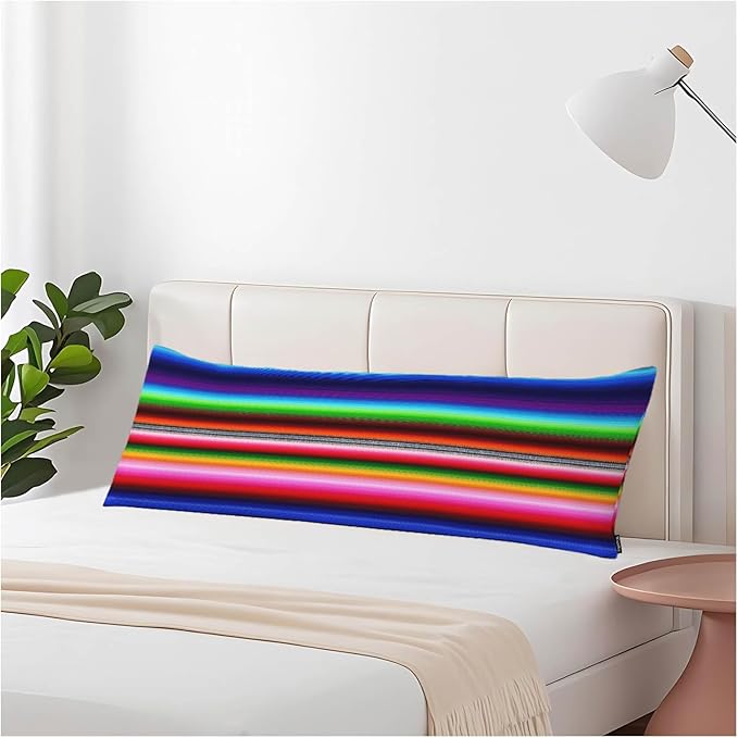 Mexican Boho Body Pillow Covers for Adults, Mexican Blanket Stripes Colorful Sleeper Pillow Covers Lumbar Body Cushion Cover 20"X54" Body Pillowcase for Home Bedroom Office Hotel