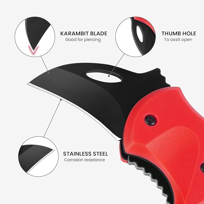 FUNBRO Cool Folding Knife Box Cutter, Small Pocket Knife for Men with 1.34 inch Sharp Blade, EDC Knives Tool for Everyday Carry, Great Gift for Women Men (Red)