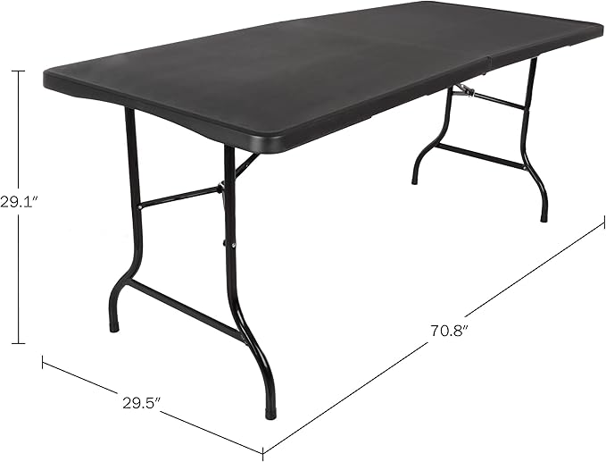 Lavish Home Portable Folding Tables - Lightweight Portable Folding Desk - 6-Foot-Long Plastic Table for Camping, Playing Cards, Parties, and Dining (Single/Black)