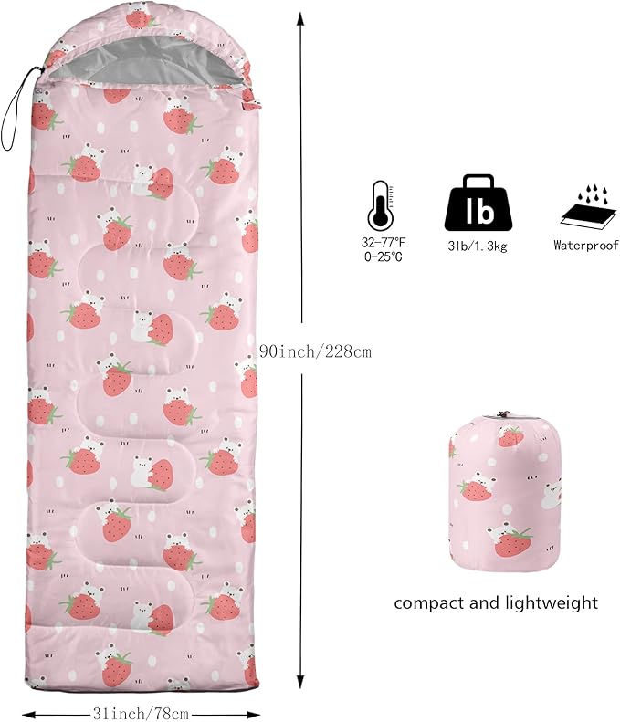 QOOMO Camping Sleeping Bags,3 Season Warm & Cool Weather,Lightweight,Waterproof Sleeping Bags for Adults & Kids,Traveling,and Outdoors,Camping Gear Equipment