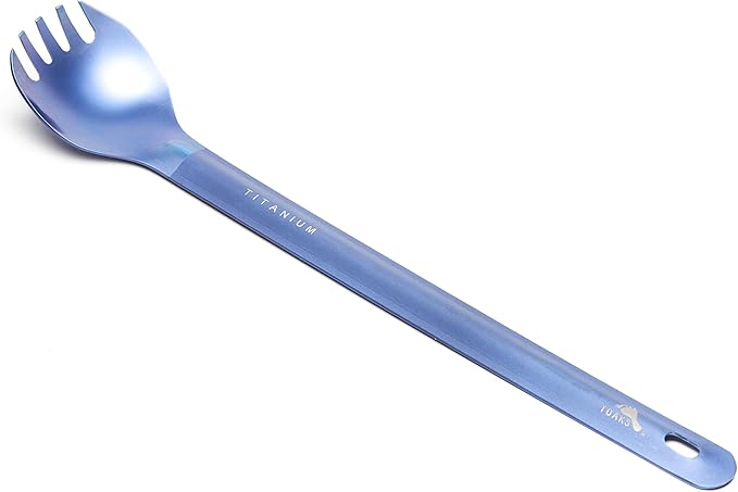 TOAKS Titanium Long Handle Spork with Polished Bowl (Blue)