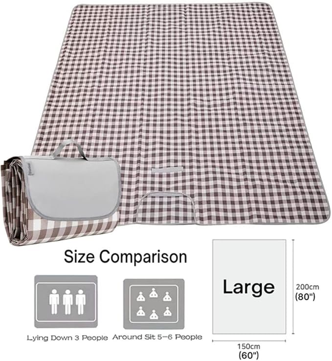 PUPOPIK Outdoor Picnic Blanket, Foldable Waterproof Sand Beach Mat,Large 80x60in Beach Camping Hiking Travel Family Concerts Portable Beach Blankets (Brown)