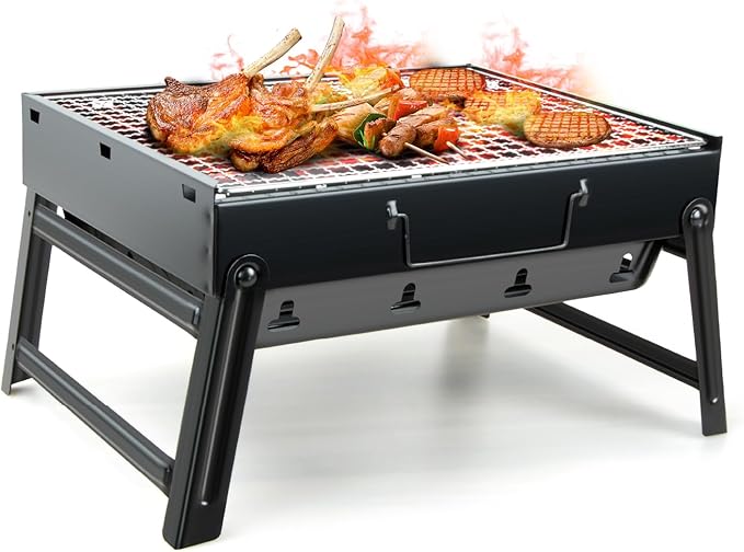 Kizmyee BBQ Barbecue Grill, Portable Folding Charcoal Barbecue Desk Tabletop Outdoor Stainless Steel Smoker BBQ for Picnic Garden Terrace Camping Travel