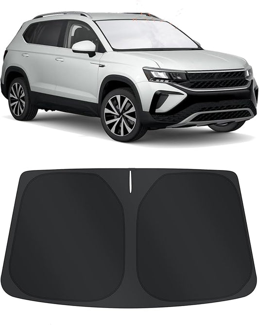 TINGLU Sun Shade for Volkswagen VW Taos 2022 2023 2024 2025 2026 Accessories Windshield Sun Shade Window Shade UV Rays Protection Sun Visor Cover with Steering Wheel Sunshade Storage Bag