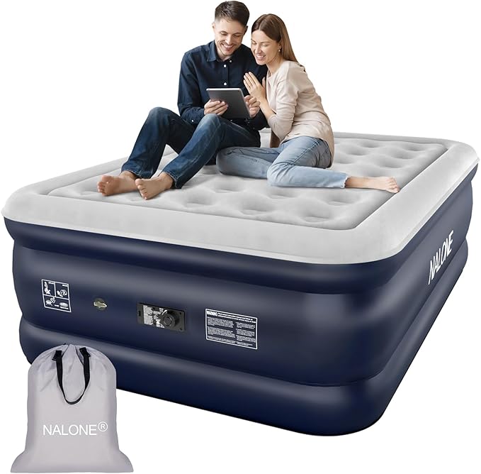 nalone Air Mattress Full with Built in Pump, Inflatable Mattress Blow up Mattress, 18'' Raise Portable Air Bed, Upgraded Fast Colchones Inflables for Home, Guest, Travel & Camping, 650lbs Max