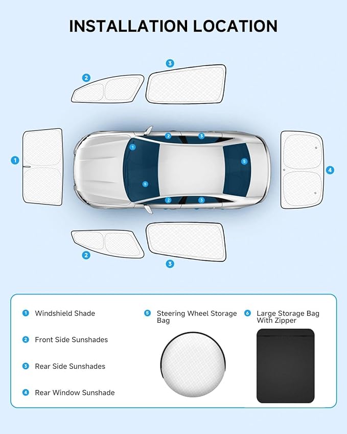 6pcs Thicken Full Car Window Shades for Toyota Camry 2025-now，Accessories, Reflective Windshield Sunshade Window Covers for Side Rear,UV Block and Blackout Privacy for Camping