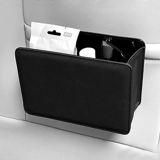 Accmor Car Trash Can, Leather Vehicle Trash Bin Car Dustbin Garbage Organizer Holder with 30 Pcs Trash Bags, Foldable Hanging Mini Cars Storage Bag Container for Auto, SUV (Black)